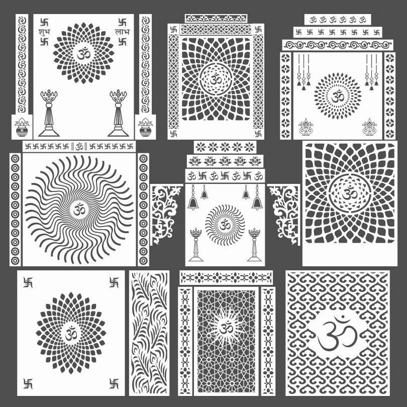 Mandir CNC Om Design 2D Vector DXF CDR Pack Of 10 Download Now